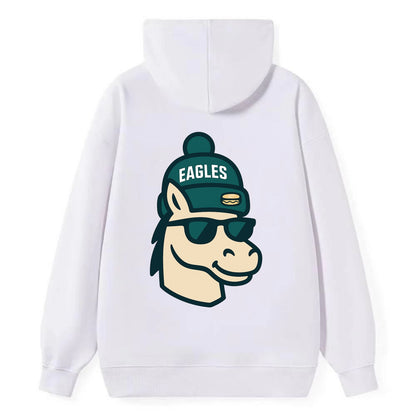 Philadelphia Horse wearing Eagles beanie with cheesesteak patch and - Classic Pullover Hoodie - White