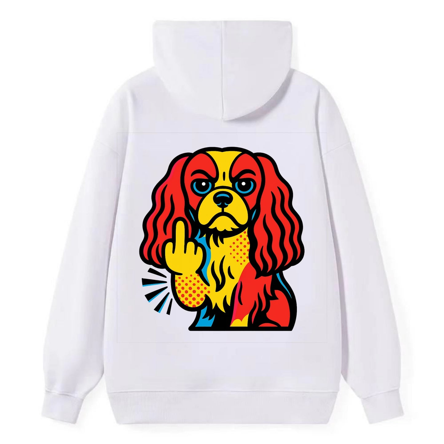 Cavalier King Charles Spaniel with long ears, regal paw giving finger - Classic Pullover Hoodie - White