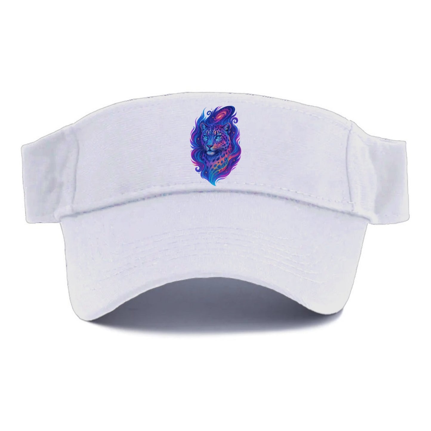 Majestic snow leopard with rainbow gradient spots, crystalline flowing patterns, iridescent - Visor - White