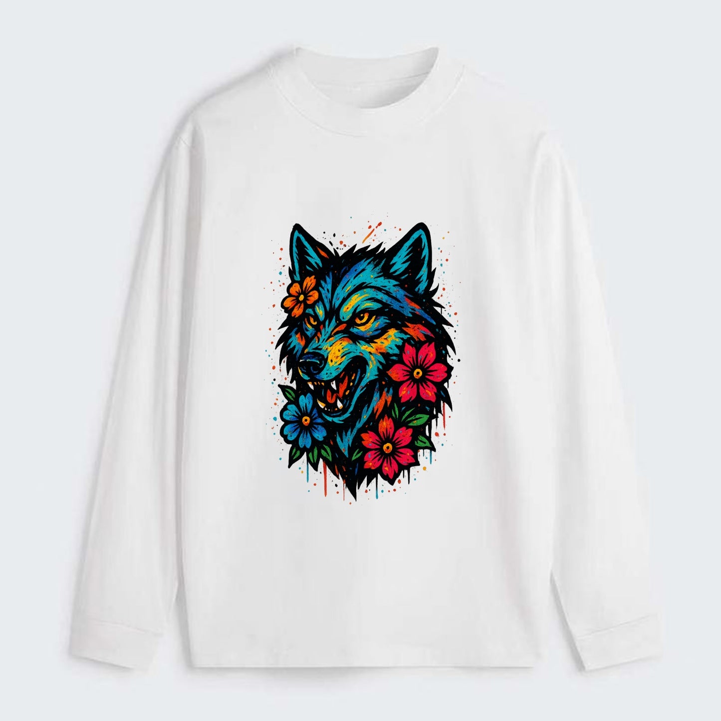 Floral Wolf Garden  - Classic Long Sleeve Shirt - White