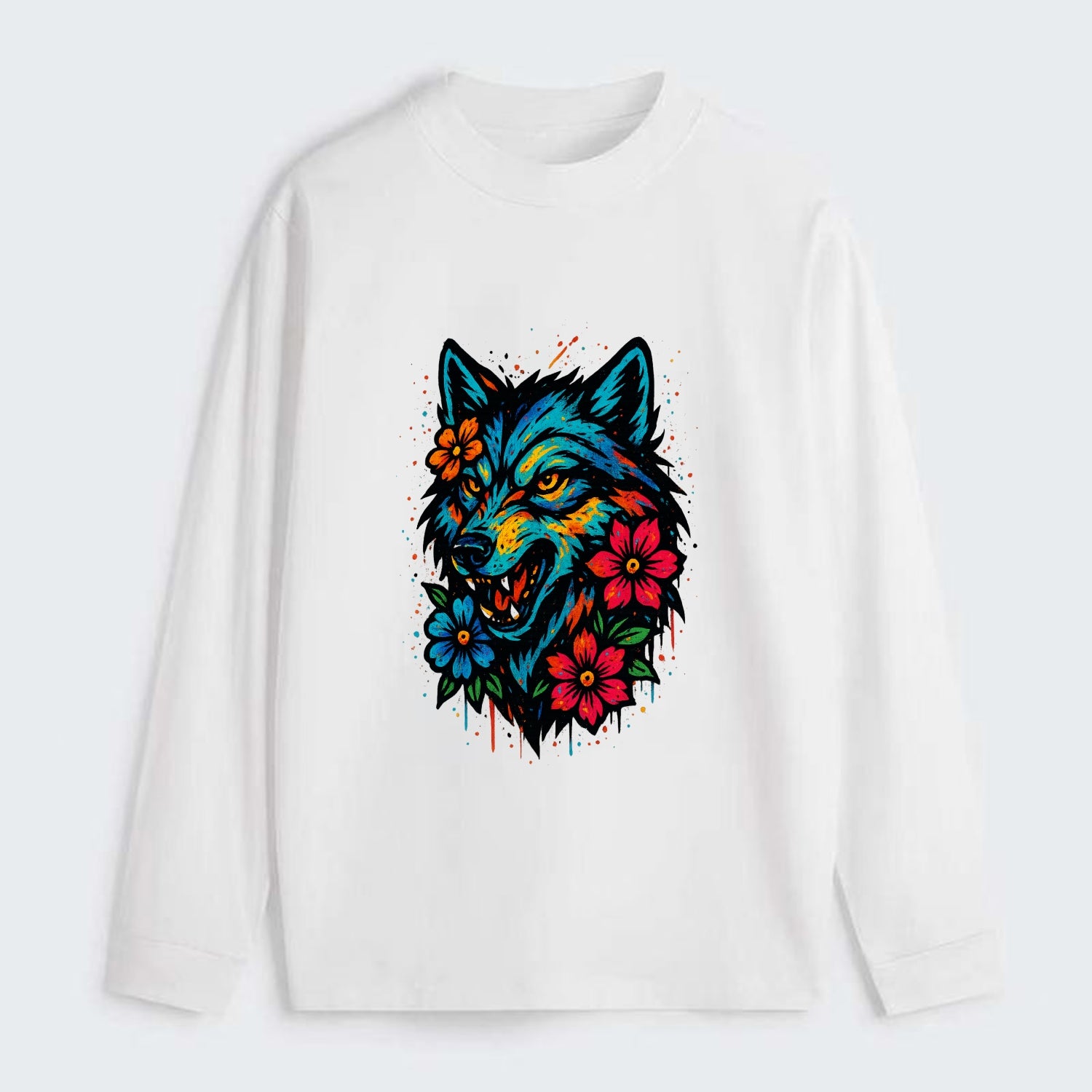 Floral Wolf Garden  - Classic Long Sleeve Shirt - White