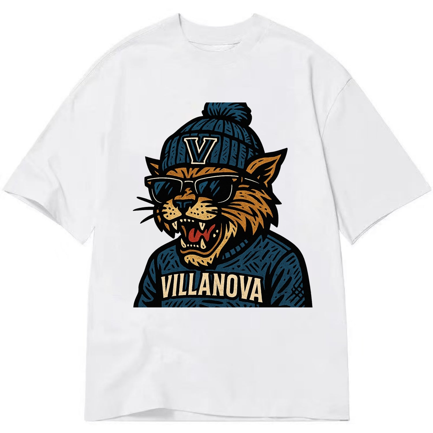 Villanova Wildcat wearing Villanova beanie with V patch - Classic T-shirt - White