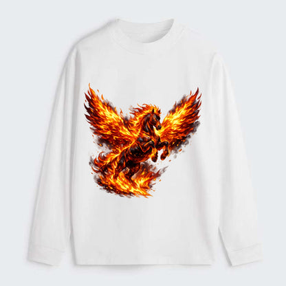 PHOENIX FIRE HORSE | Horse emerging from flames like phoenix | Rebirth - Classic Long Sleeve Shirt - White