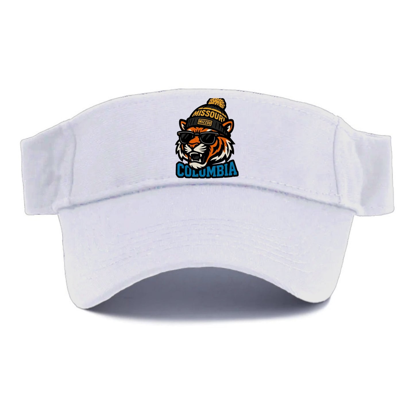 Columbia Tiger wearing Missouri beanie with Mizzou patch - Visor - White