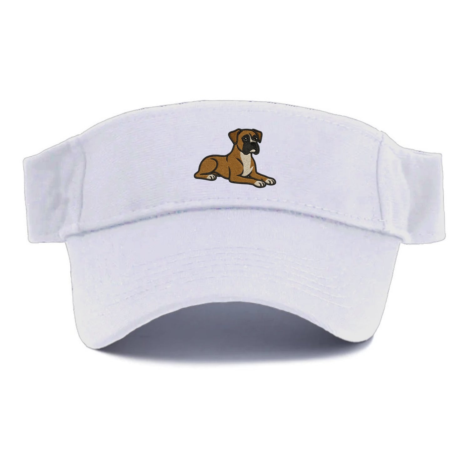 Boxer - Fawn colored relaxed lying down Visor - White