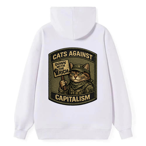 CATS AGAINST CAPITALISM - cat with protest sign in red , political cat - Classic Pullover Hoodie