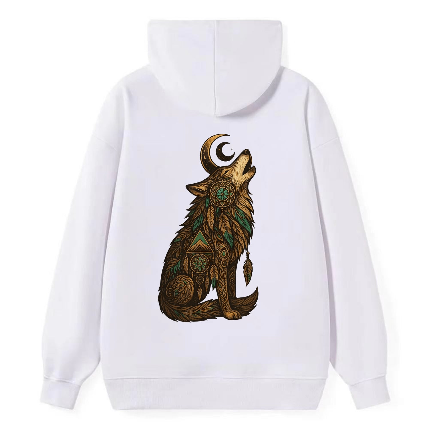 Celestial Moon Wolf  - Classic Pullover Hoodie - White