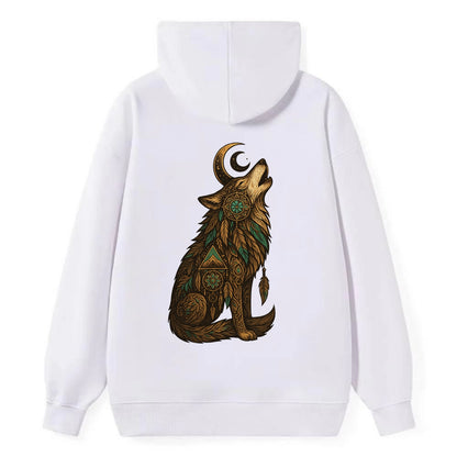 Celestial Moon Wolf  - Classic Pullover Hoodie - White