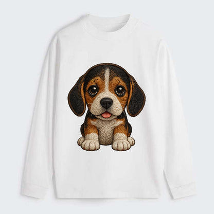 Baby Beagle Puppy - tricolor coat, long droopy ears, big pleading eyes, - Classic Long Sleeve Shirt - White