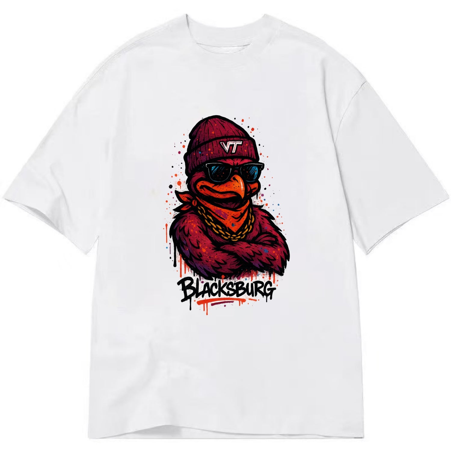 Blacksburg HokieBird wearing Virginia Tech beanie with VT patch - Classic T-shirt - White