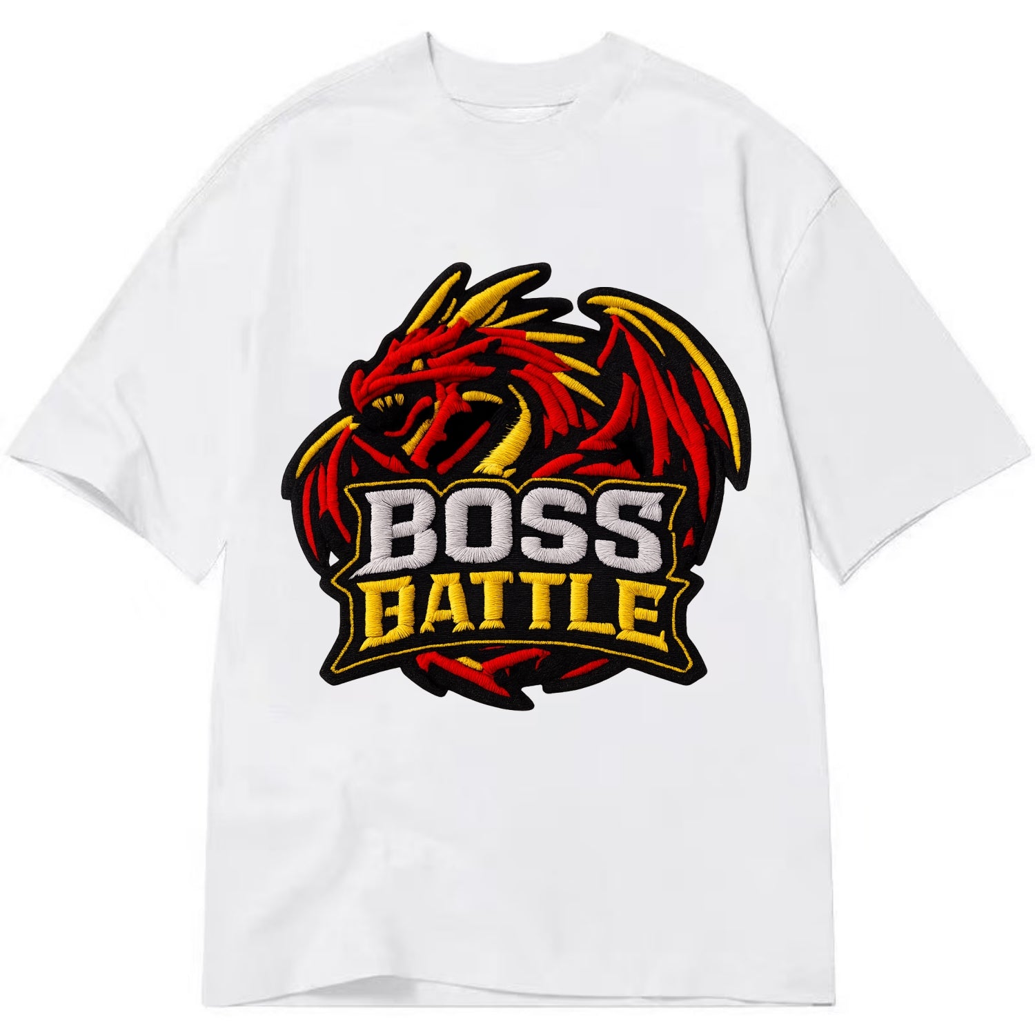 BOSS BATTLE - dragon silhouette in red and gold , raid - Classic T-shirt - White