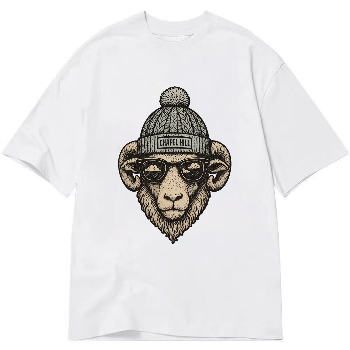Chapel Hill Tar Heel Ram wearing UNC bea - Classic T-shirt - White