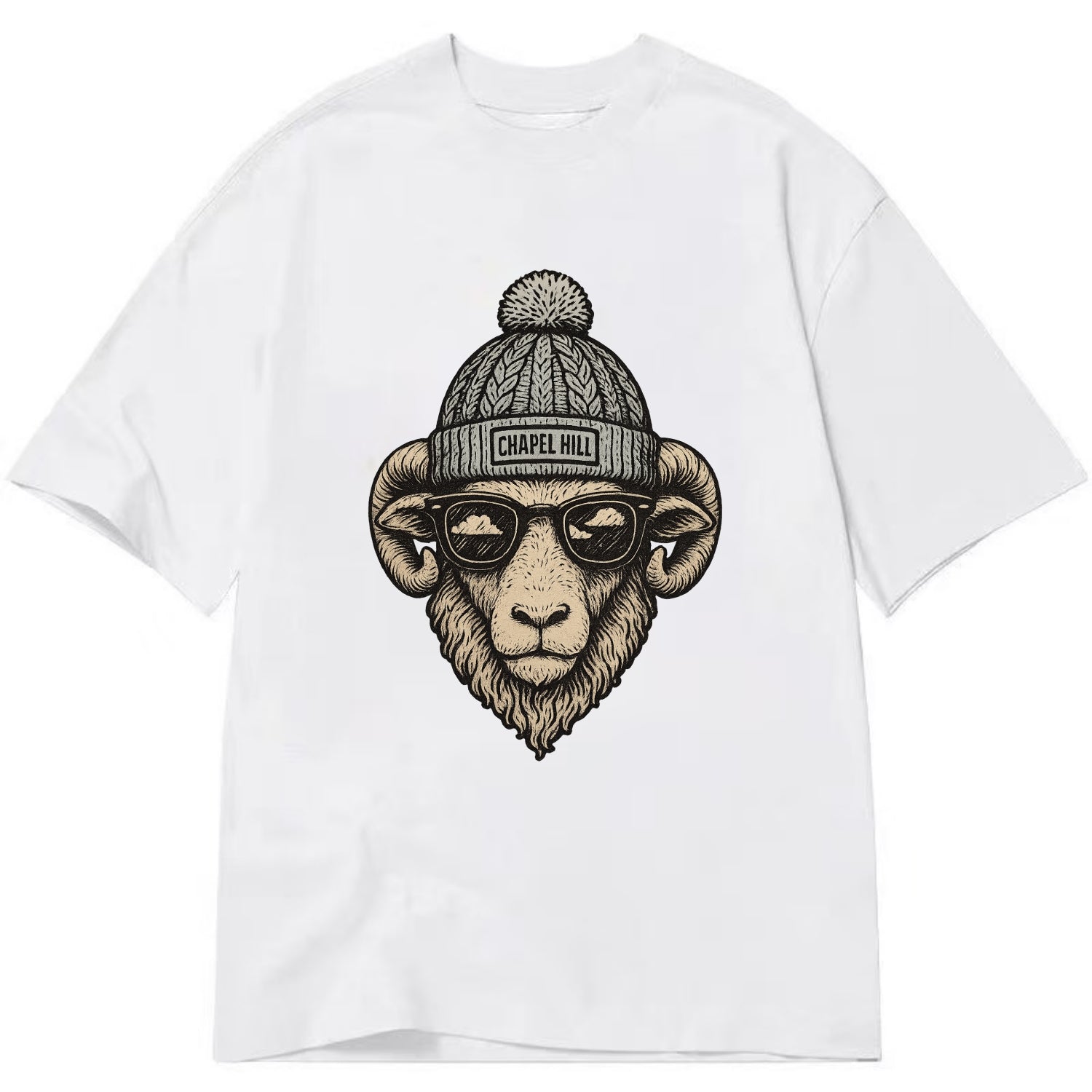 Chapel Hill Tar Heel Ram wearing UNC bea - Classic T-shirt - White