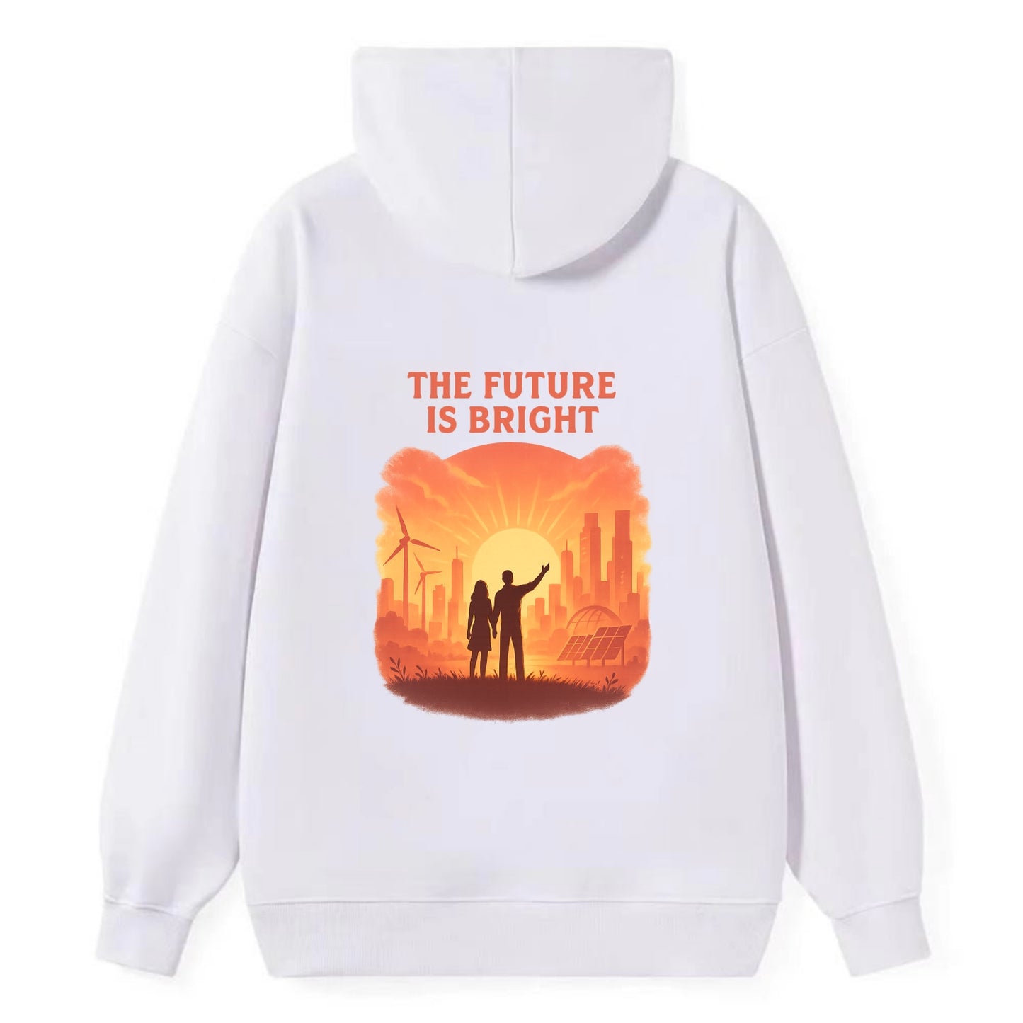 Sunrise over thriving sustainable city - "The Future is Bright" - - Classic Pullover Hoodie - White
