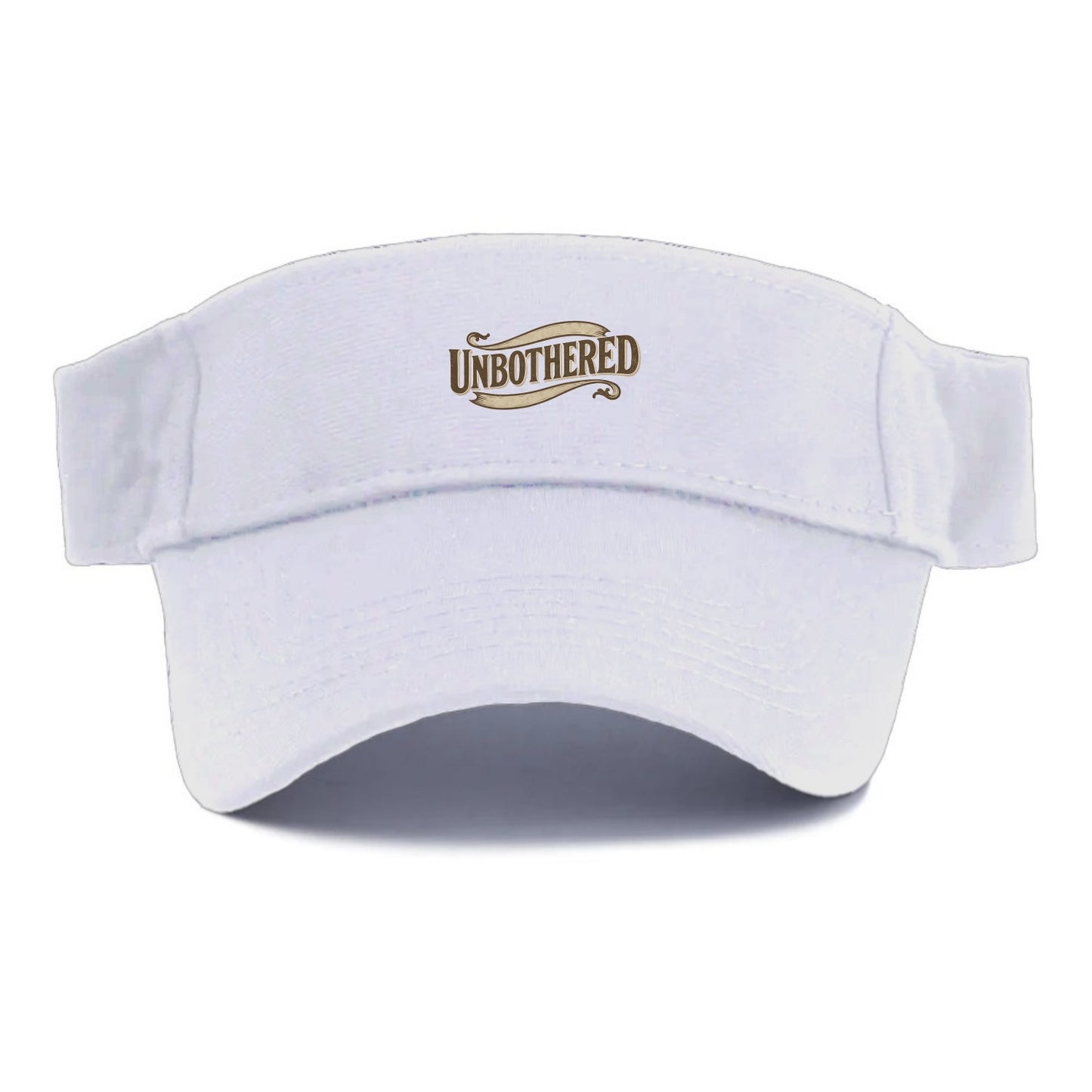 Bold typography design - "UNBOTHERED" - not affected, staying calm - Visor - White