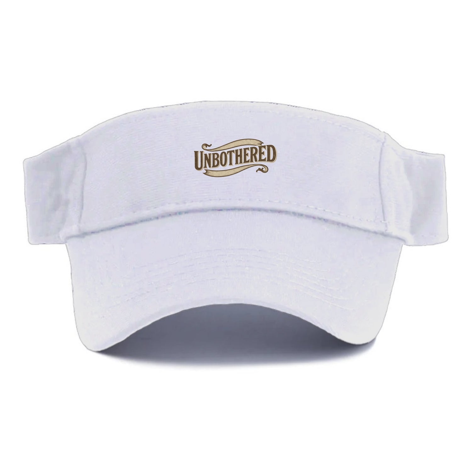 Bold typography design - "UNBOTHERED" - not affected, staying calm - Visor - White