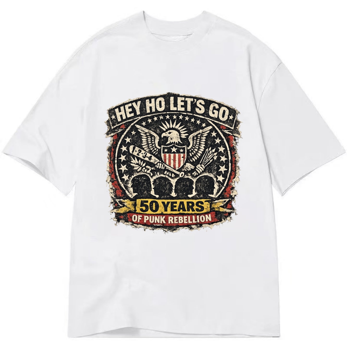 RAMONES LEGACY | Hey Ho Let's Go typography | Presidential seal parody | Four - Classic T-shirt - White