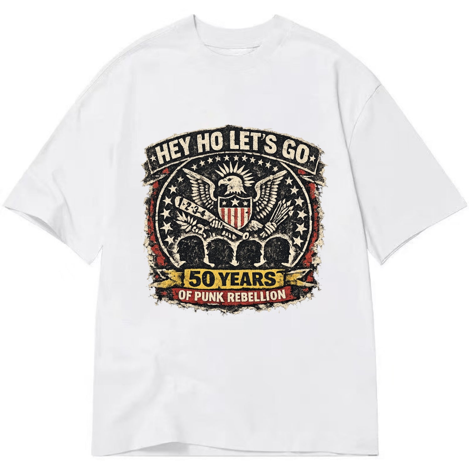 RAMONES LEGACY | Hey Ho Let's Go typography | Presidential seal parody | Four - Classic T-shirt - White