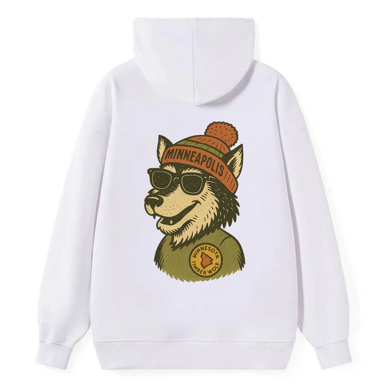 Minnesota Timber Wolf wearing Minneapolis beanie with pom pom and - Classic Pullover Hoodie - White