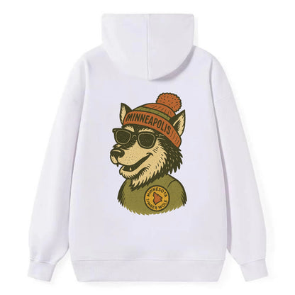 Minnesota Timber Wolf wearing Minneapolis beanie with pom pom and - Classic Pullover Hoodie - White