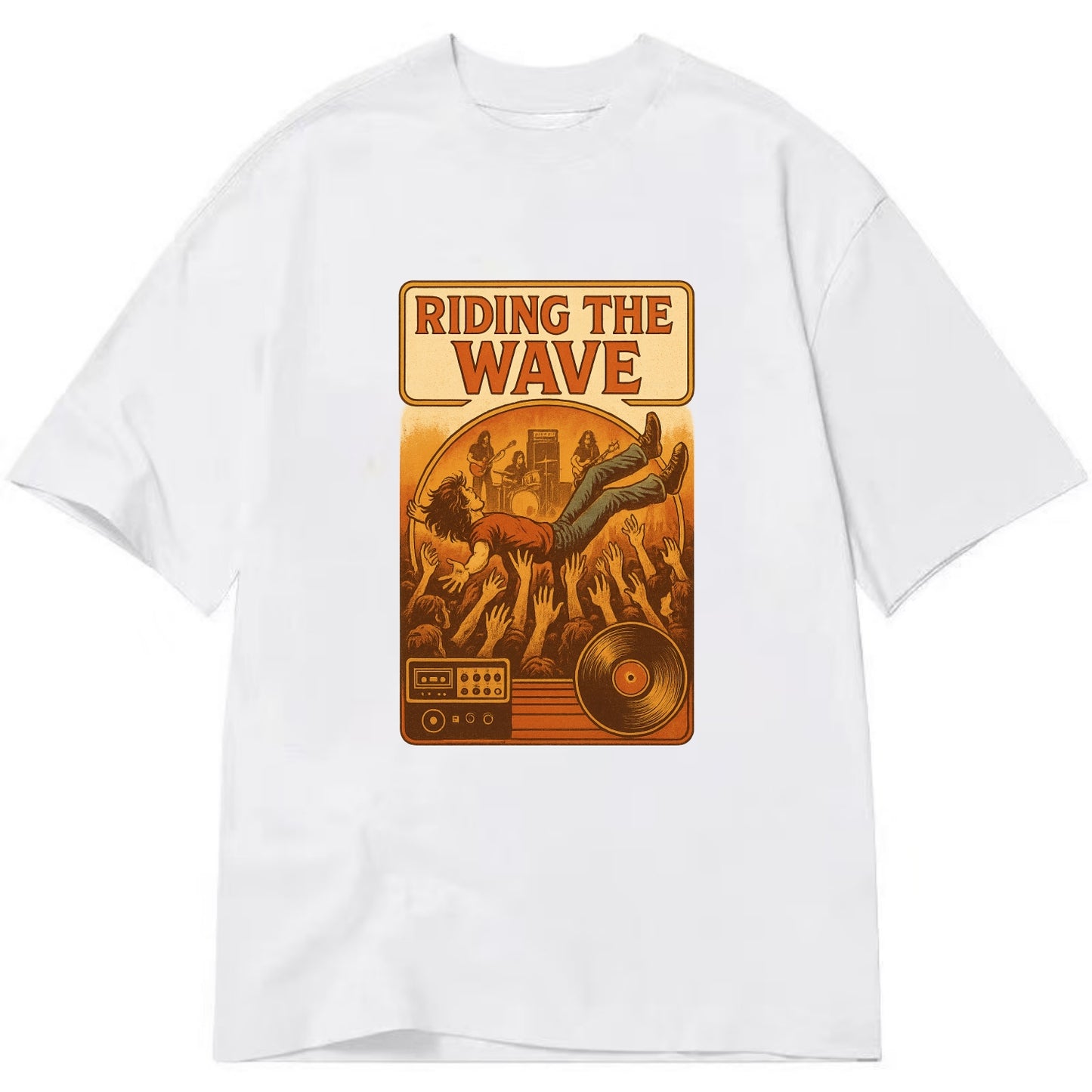 Crowd surfing at packed concert - "Riding the Wave" - concert energy - Classic T-shirt - White
