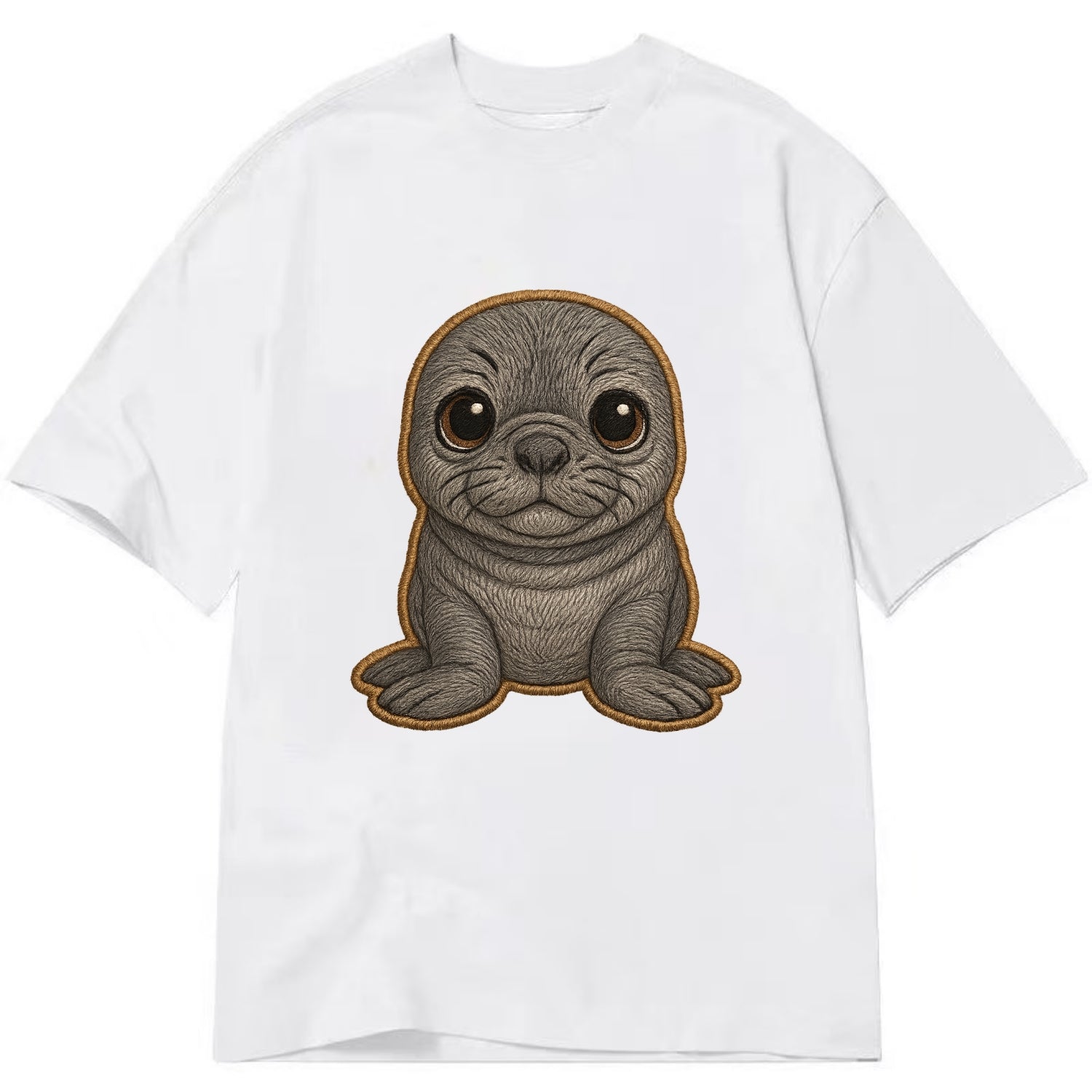 Baby Elephant Seal - gray wrinkly, tiny trunk nose, big dark eyes, front-facing, - Classic T-shirt - White