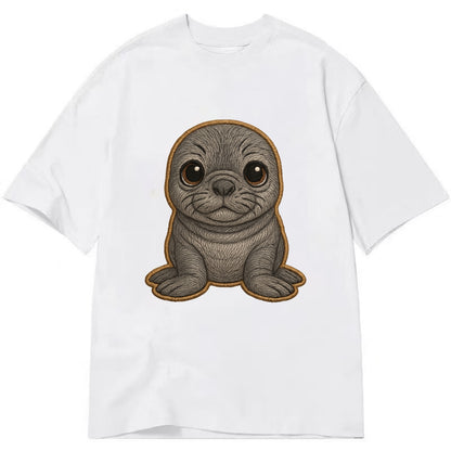 Baby Elephant Seal - gray wrinkly, tiny trunk nose, big dark eyes, front-facing, - Classic T-shirt - White