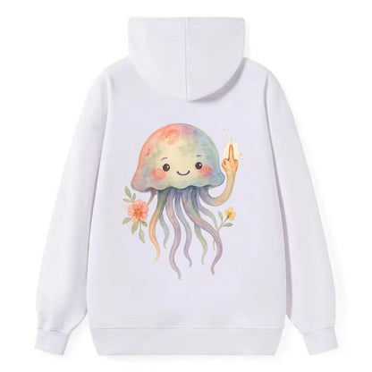 jellyfish with kawaii face and tentacles, one tentacle pointing up - Classic Pullover Hoodie - White