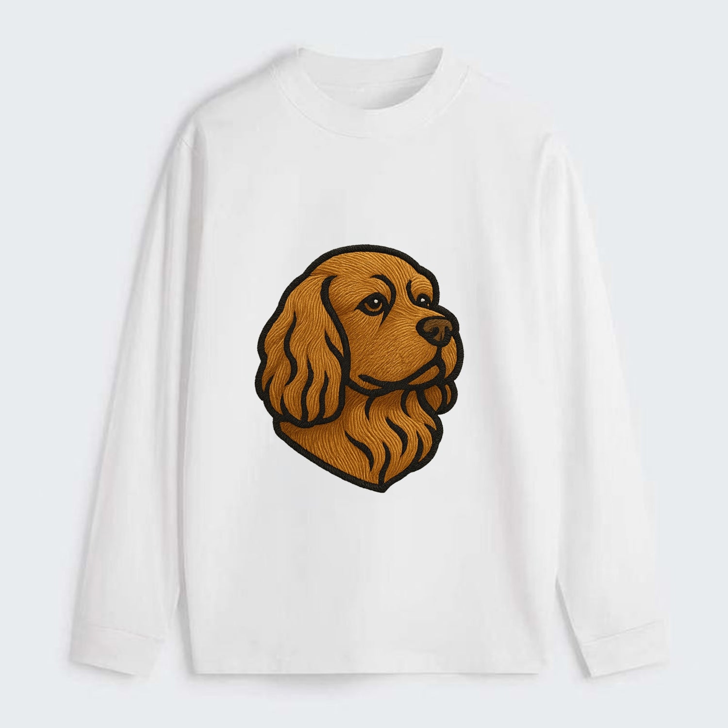 Sussex Spaniel - Golden liver embroidered low-set design - Classic Long Sleeve Shirt - White