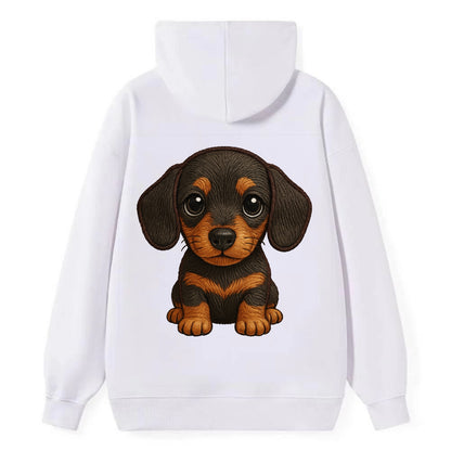 Baby Dachshund Puppy - long body, short legs, floppy ears, curious eyes, - Classic Pullover Hoodie - White