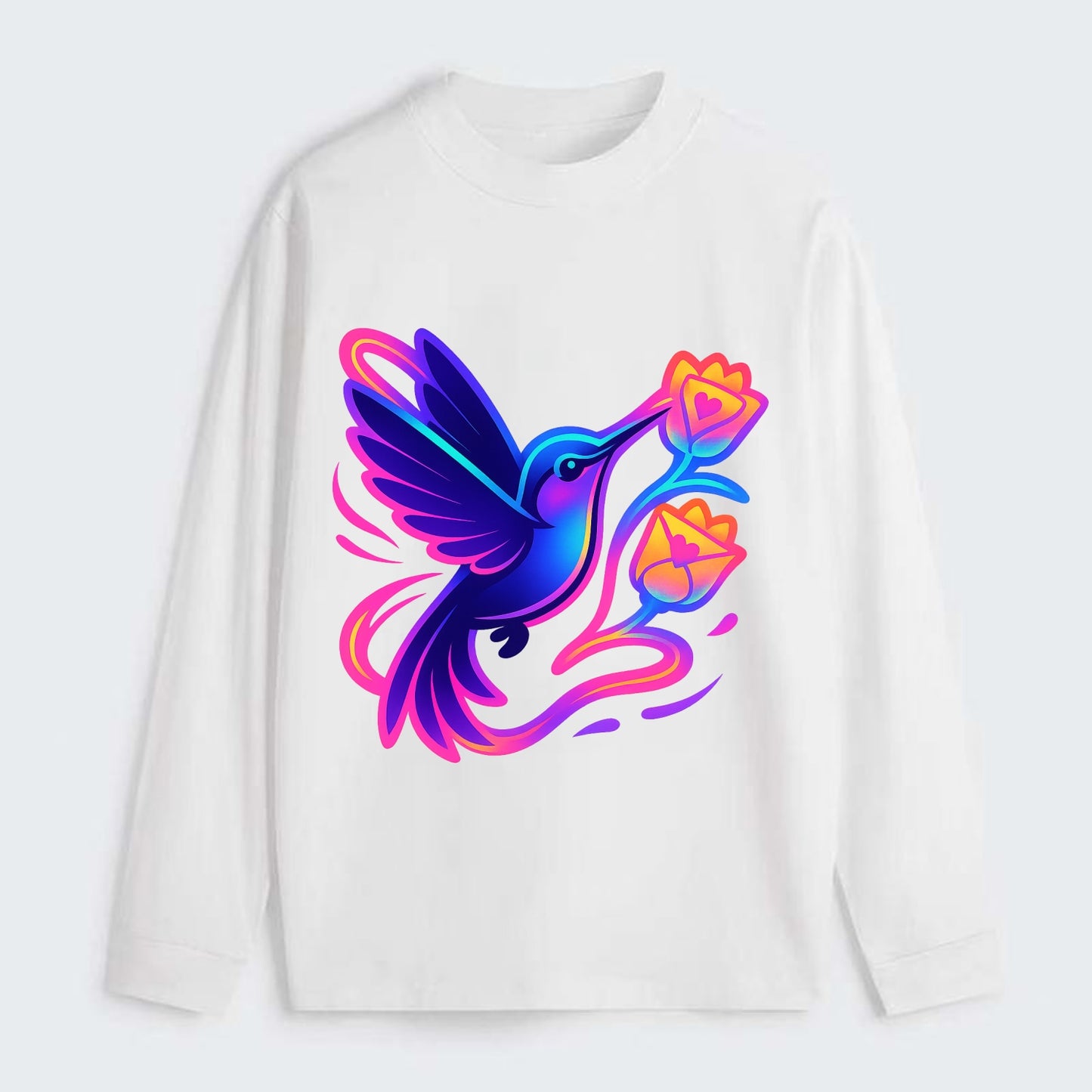 Hummingbird delivering miniature love letters tucked inside flower - Classic Long Sleeve Shirt - White