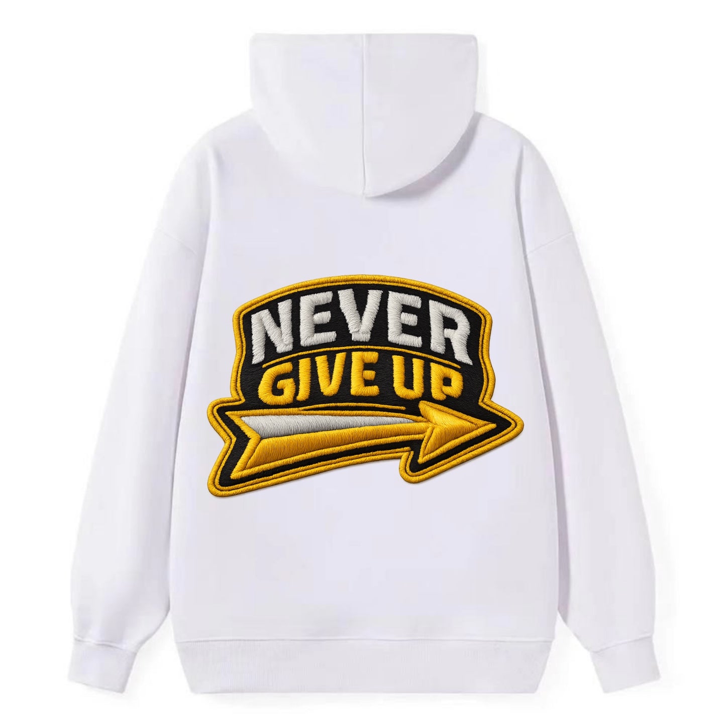 NEVER GIVE UP - bold text with arrow in gold , determination - Classic Pullover Hoodie - White