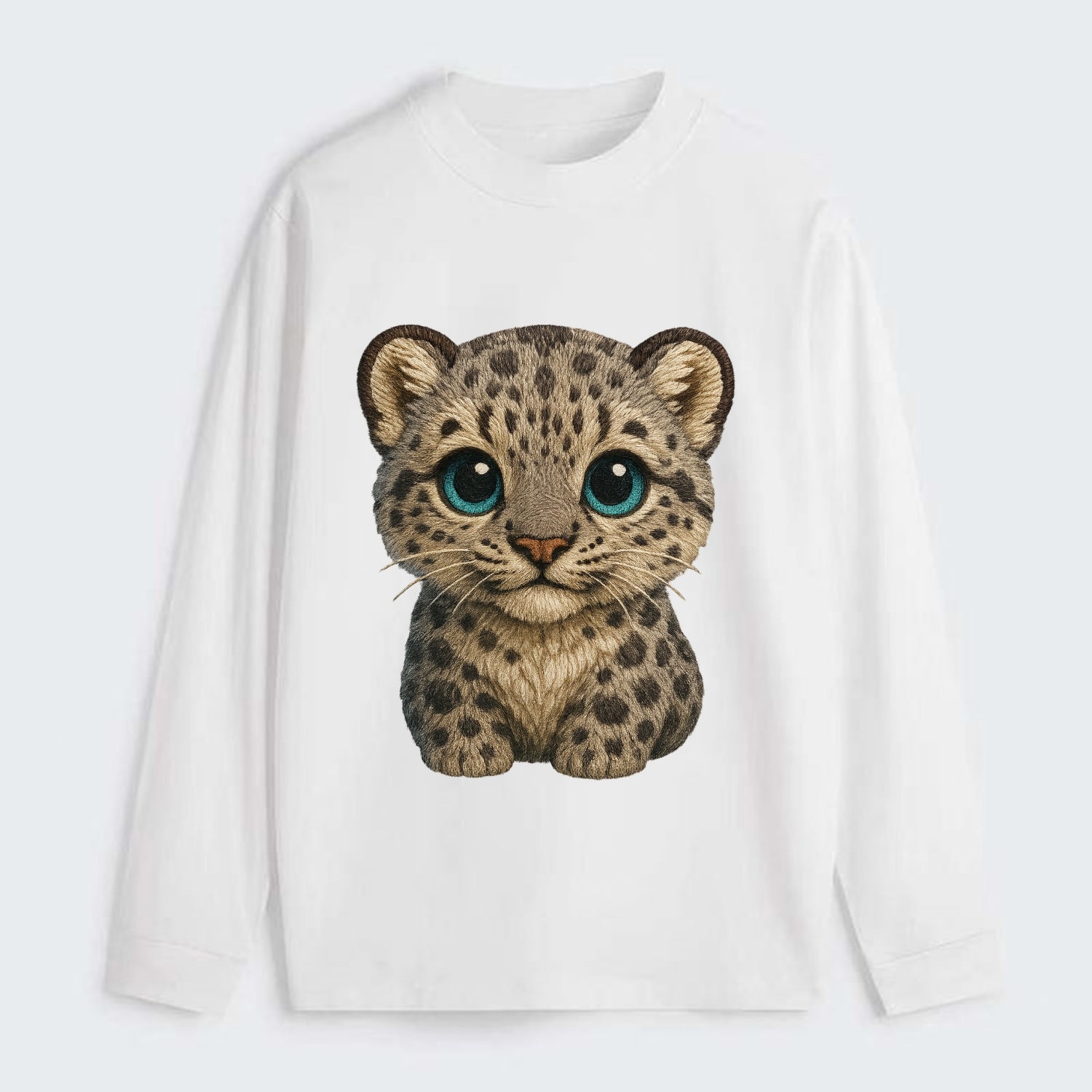 Baby Snow Leopard Cub - gray spotted, thick fur, blue-green eyes, - Classic Long Sleeve Shirt - White