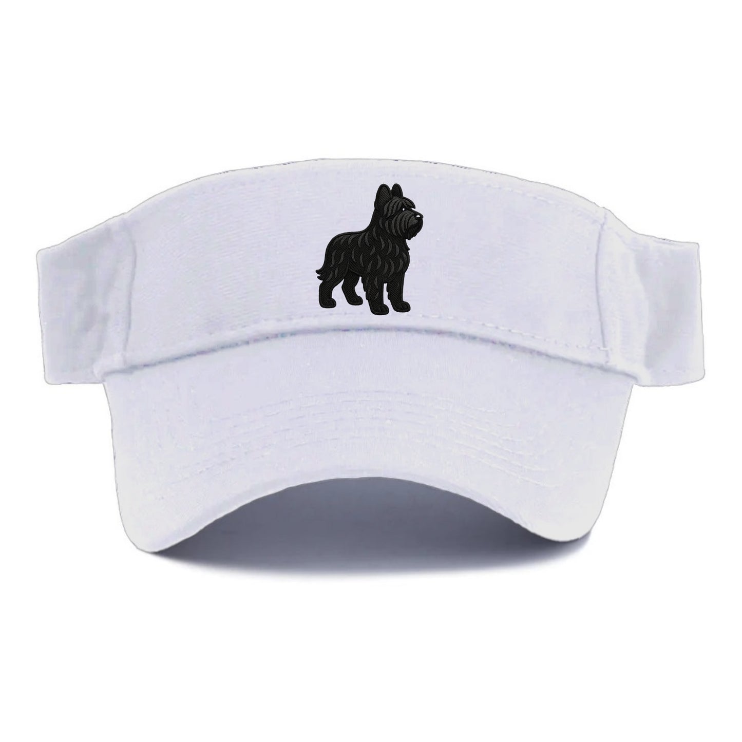 Briard - Black wavy coat embroidered herding pose - Visor - White