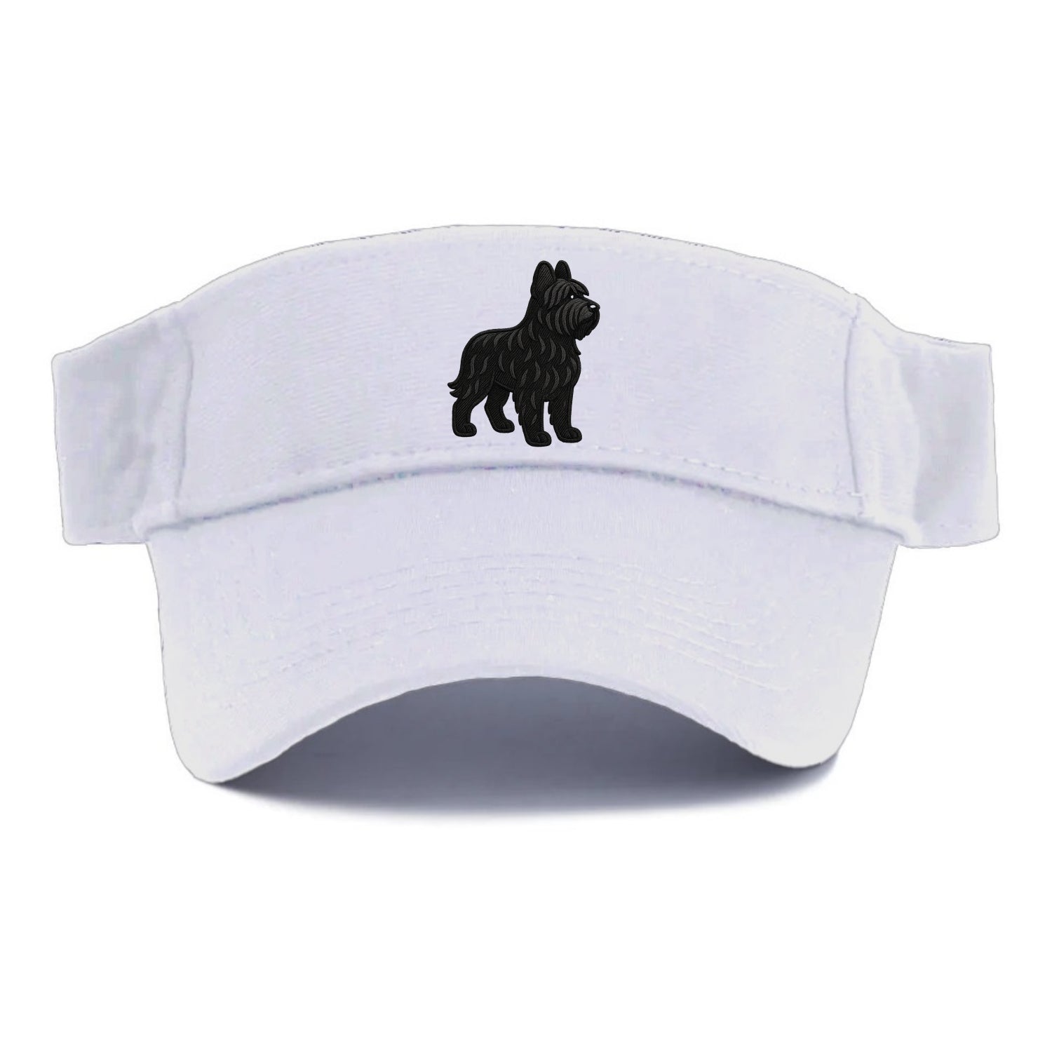 Briard - Black wavy coat embroidered herding pose - Visor - White