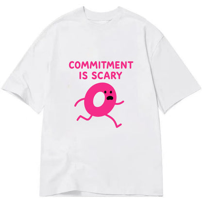 COMMITMENT IS SCARY | Terrified ring running away - Classic T-shirt - White