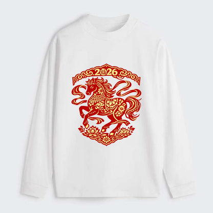 DANCING HORSE | Elegant prancing horse in motion | Graceful curved pose - Classic Long Sleeve Shirt - White