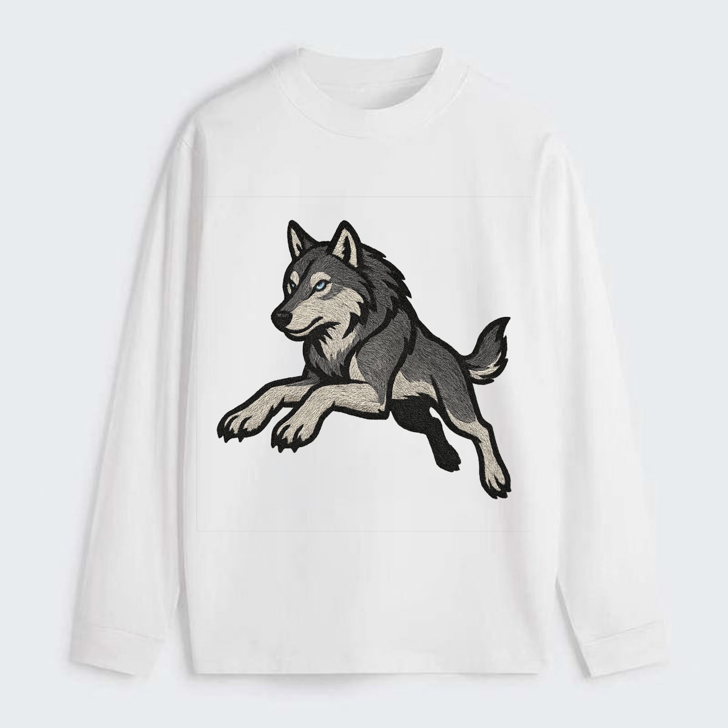 Wolf Leaping Action  - Classic Long Sleeve Shirt - White