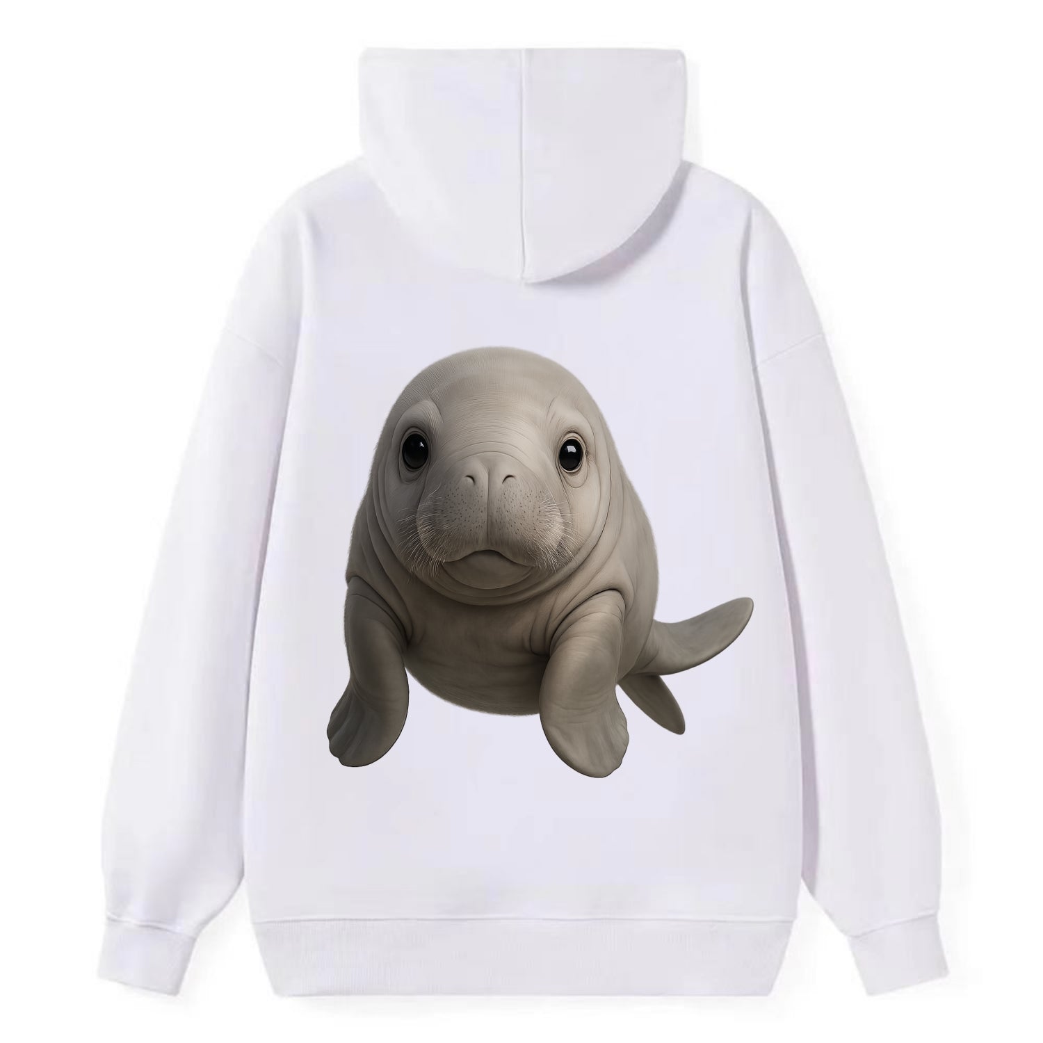 Baby Dugong - gray with paddle tail, gentle expression, whiskers, - Classic Pullover Hoodie - White