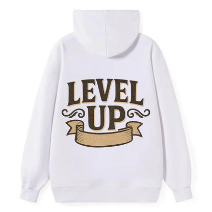 Bold typography design - "LEVEL UP" - improving, advancing, growing - Classic Pullover Hoodie - White