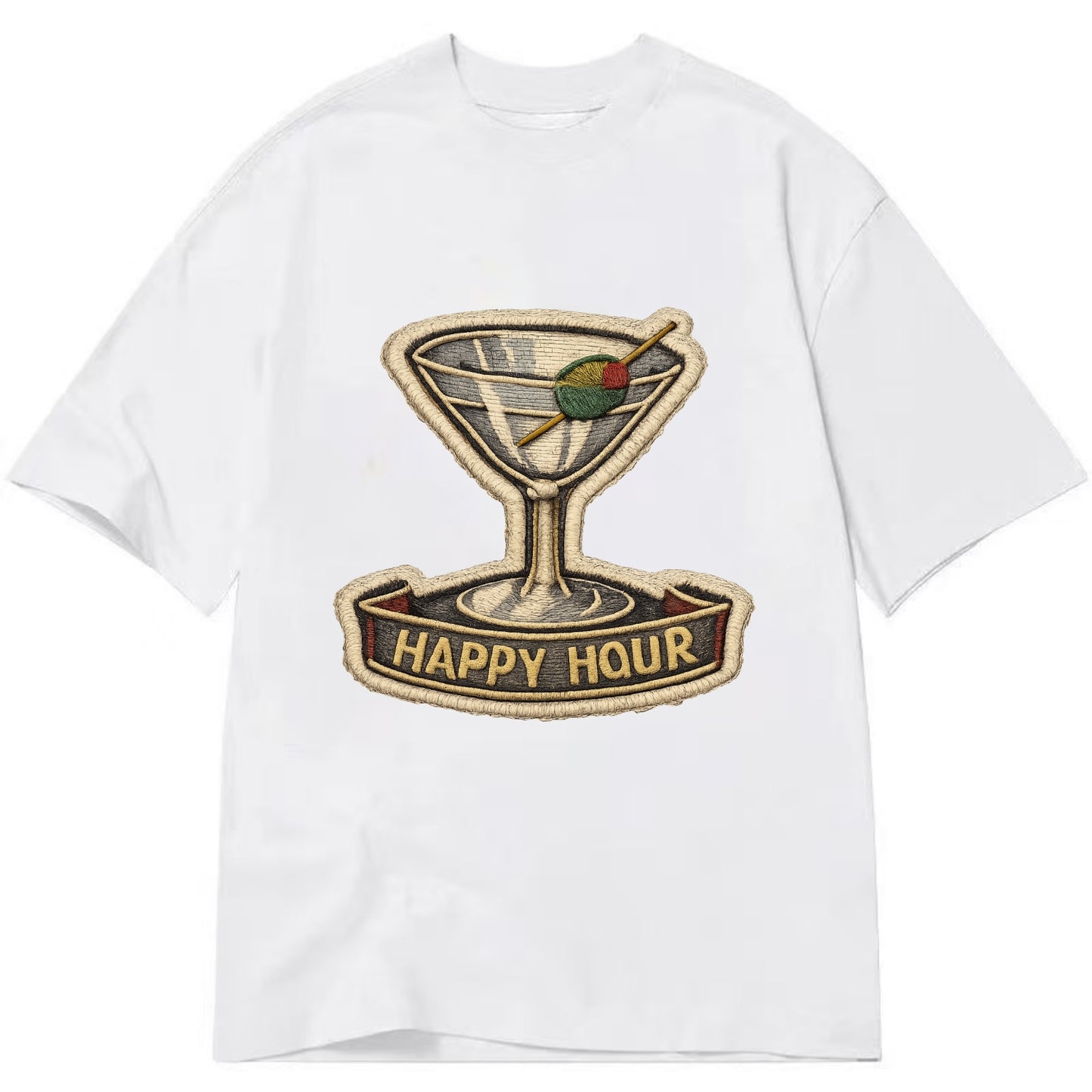COCKTAIL MARTINI - martini glass with olive in silver and green , happy hour - Classic T-shirt - White