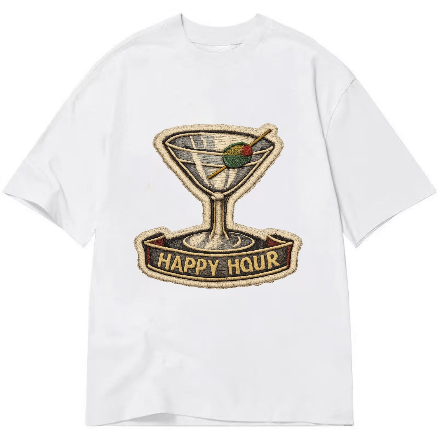 COCKTAIL MARTINI - martini glass with olive in silver and green , happy hour - Classic T-shirt - White