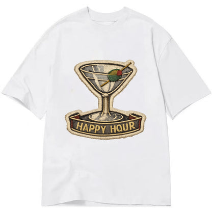 COCKTAIL MARTINI - martini glass with olive in silver and green , happy hour - Classic T-shirt - White