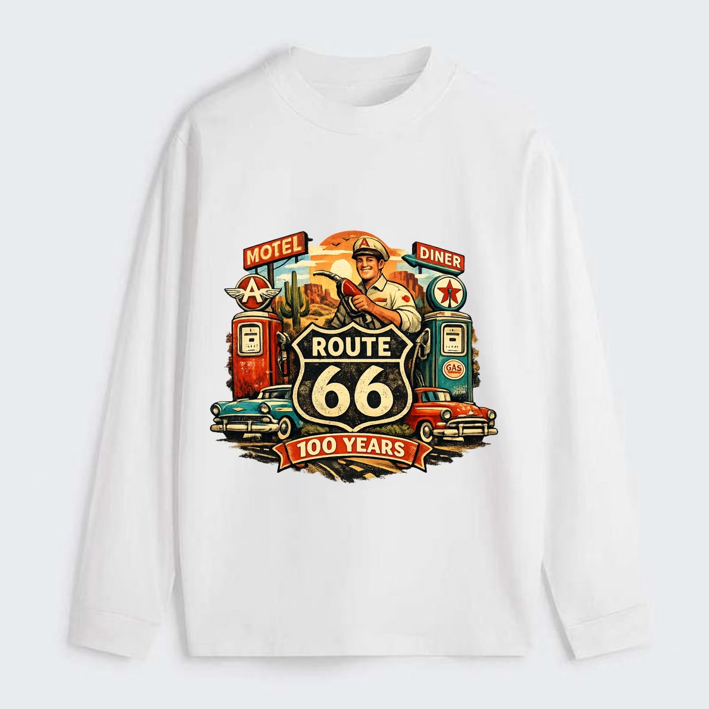 FILL ER UP | Vintage gas pumps | Flying A or Texaco style | Service - Classic Long Sleeve Shirt - White