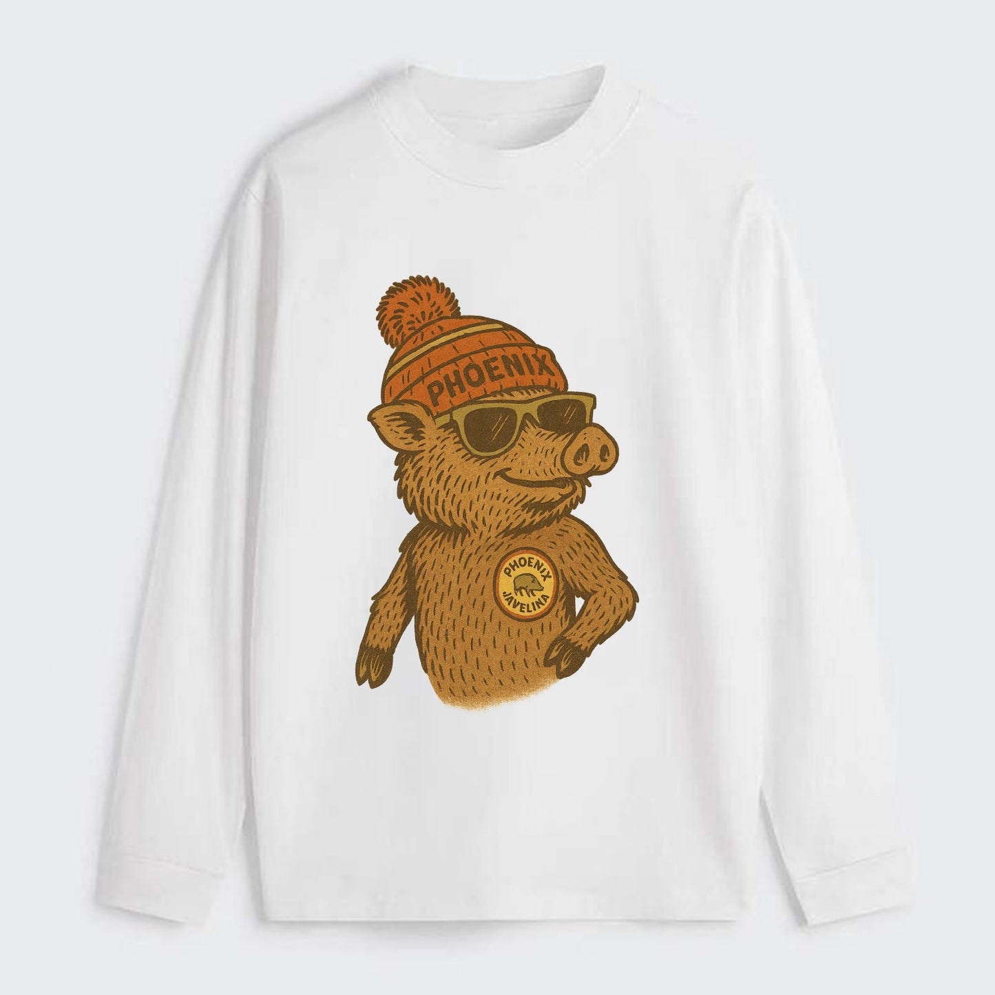 Phoenix Javelina wearing Phoenix beanie with pom pom and wayfarer - Classic Long Sleeve Shirt - White