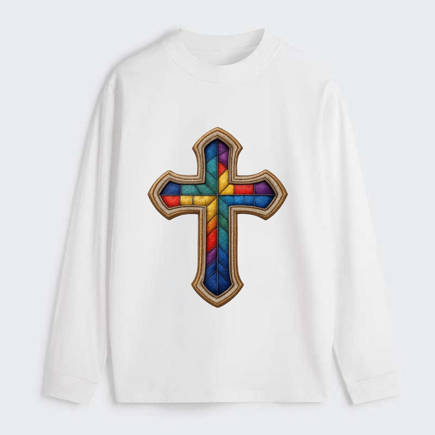 Stained Glass Cross  - Classic Long Sleeve Shirt - White
