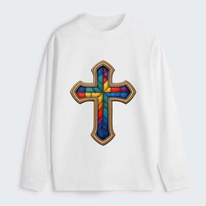Stained Glass Cross  - Classic Long Sleeve Shirt - White