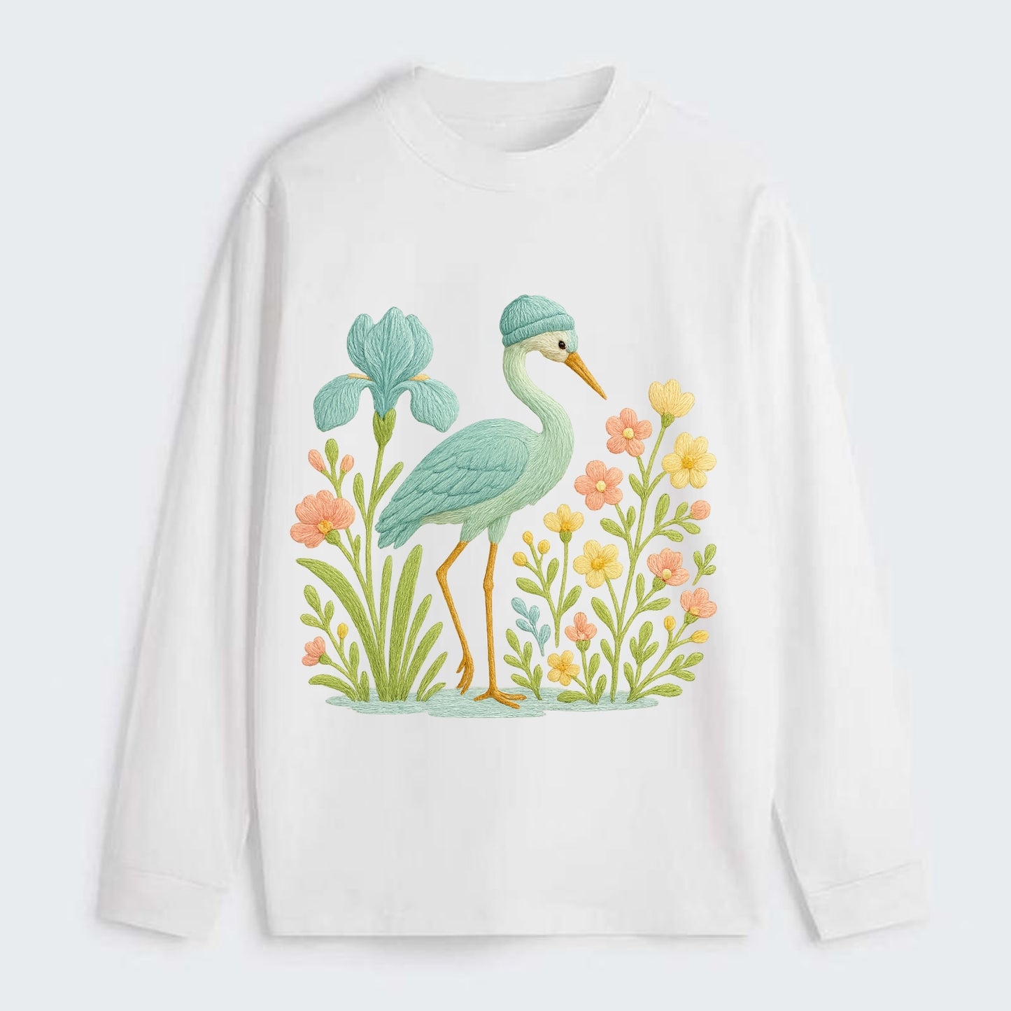 Mint Crane - Classic Long Sleeve Shirt - White