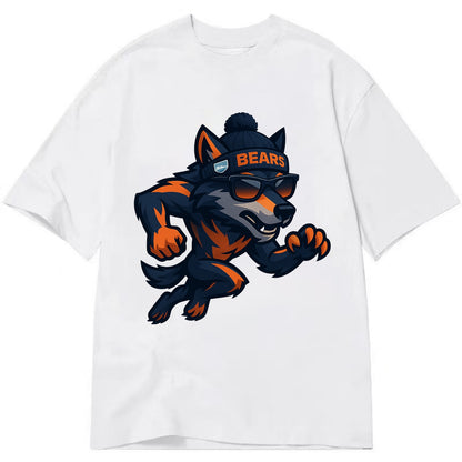 Chicago Wolf wearing Bears beanie with Lake Michigan patch and wayfarer sunglasses - Classic T-shirt - White