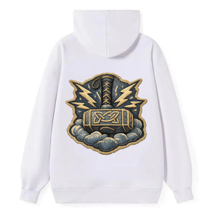 THOR HAMMER MJOLNIR - mighty hammer in silver and blue , thunder god - Classic Pullover Hoodie - White